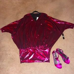 New York & Company Metallic Magenta mini dress. L